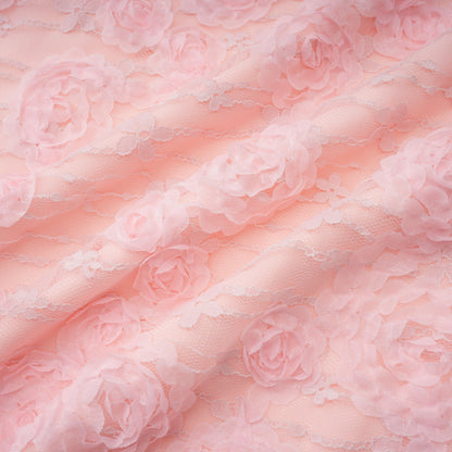 Branwen Pink 3D-Floral Embroidered Lace Maxi Dress