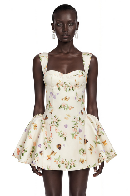 Brielle White Floral Print Corset Mini Dress