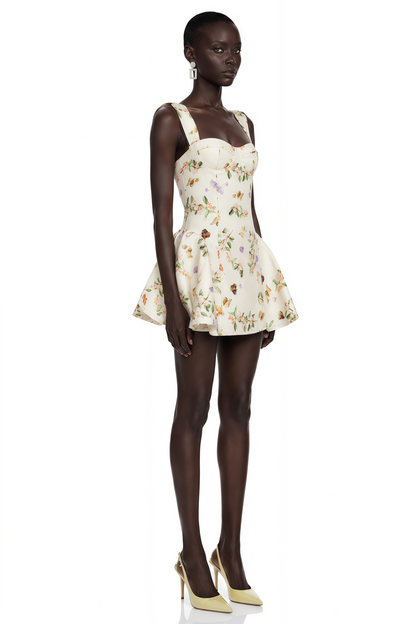 Brielle White Floral Print Corset Mini Dress