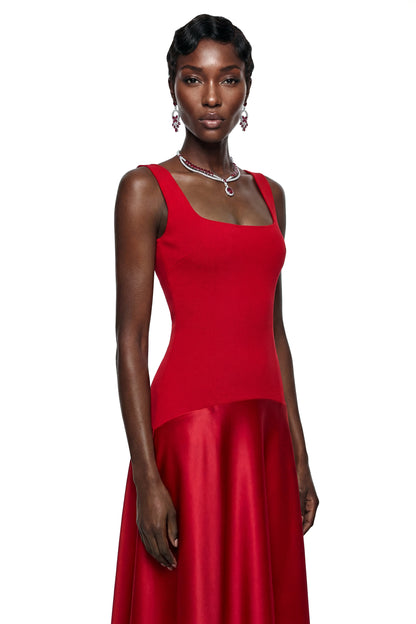 Brynja Red Square Neck Sleeveless Maxi Dress