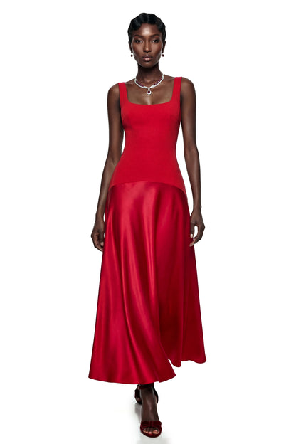 Brynja Red Square Neck Sleeveless Maxi Dress