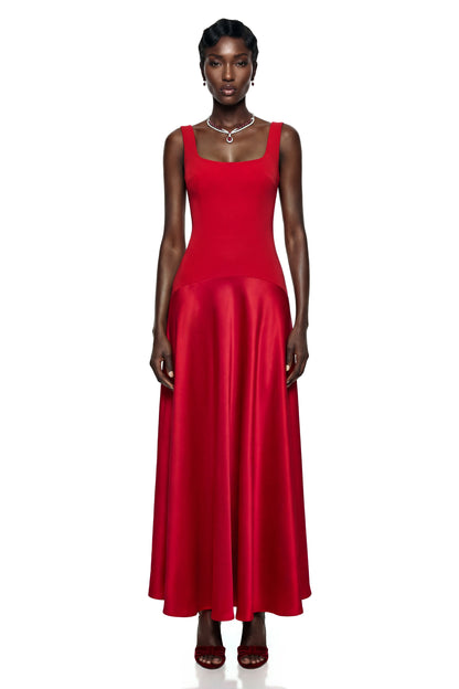 Brynja Red Square Neck Sleeveless Maxi Dress