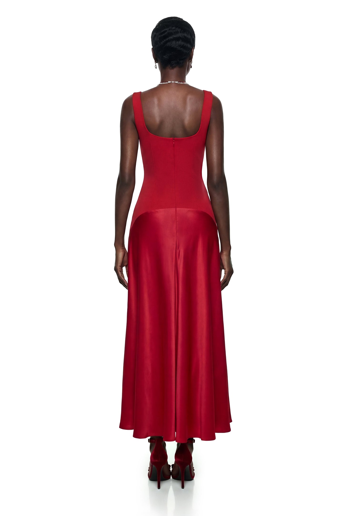 Brynja Red Square Neck Sleeveless Maxi Dress
