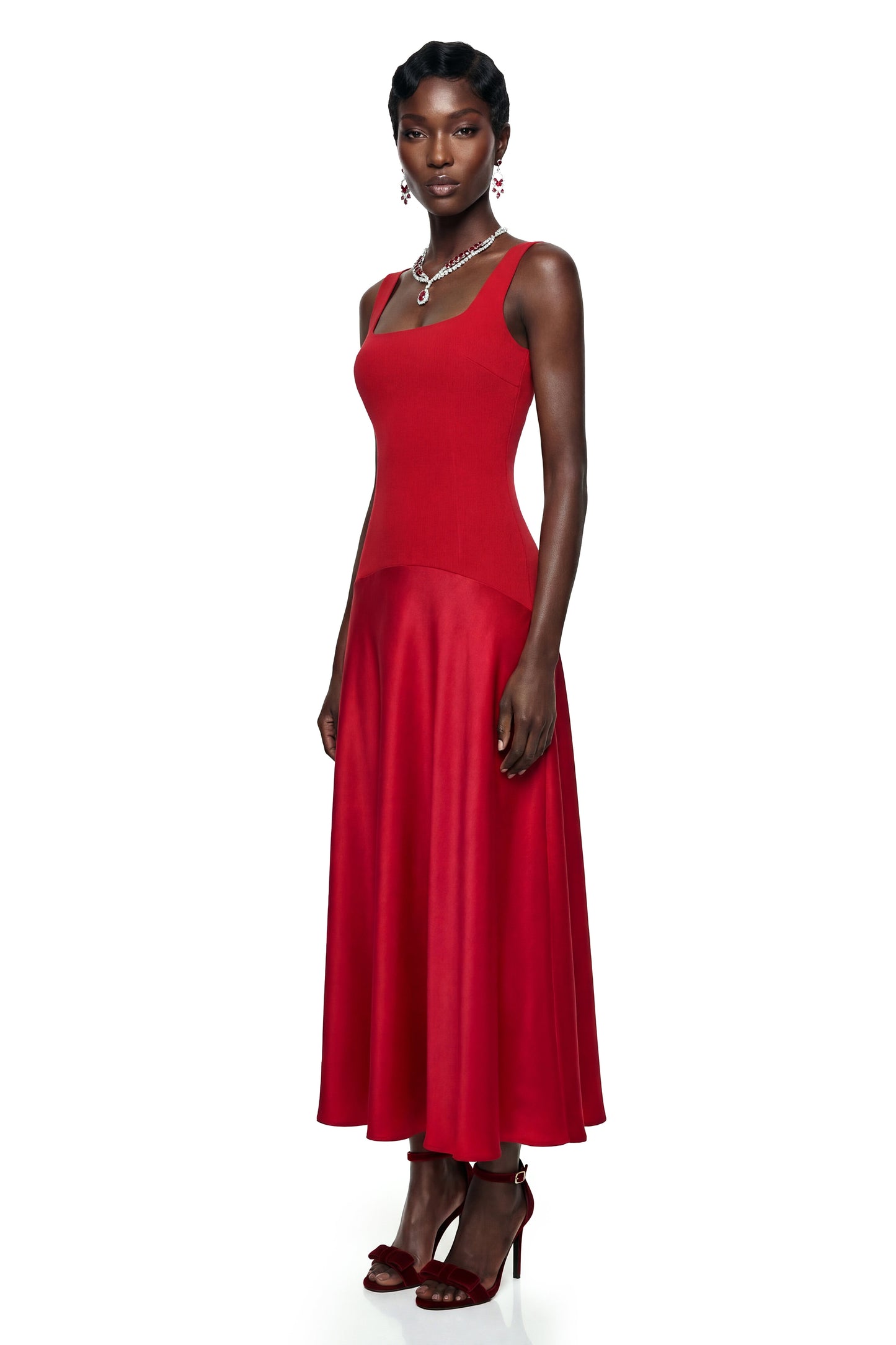 Brynja Red Square Neck Sleeveless Maxi Dress
