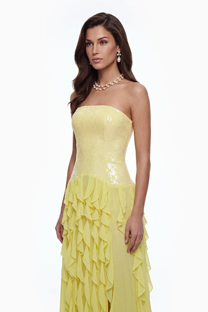 Caelia Yellow Off Shoulder Maxi Dress with Slit