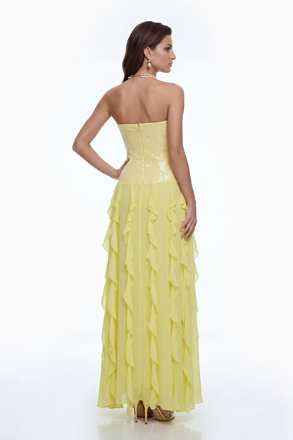 Caelia Yellow Off Shoulder Maxi Dress with Slit