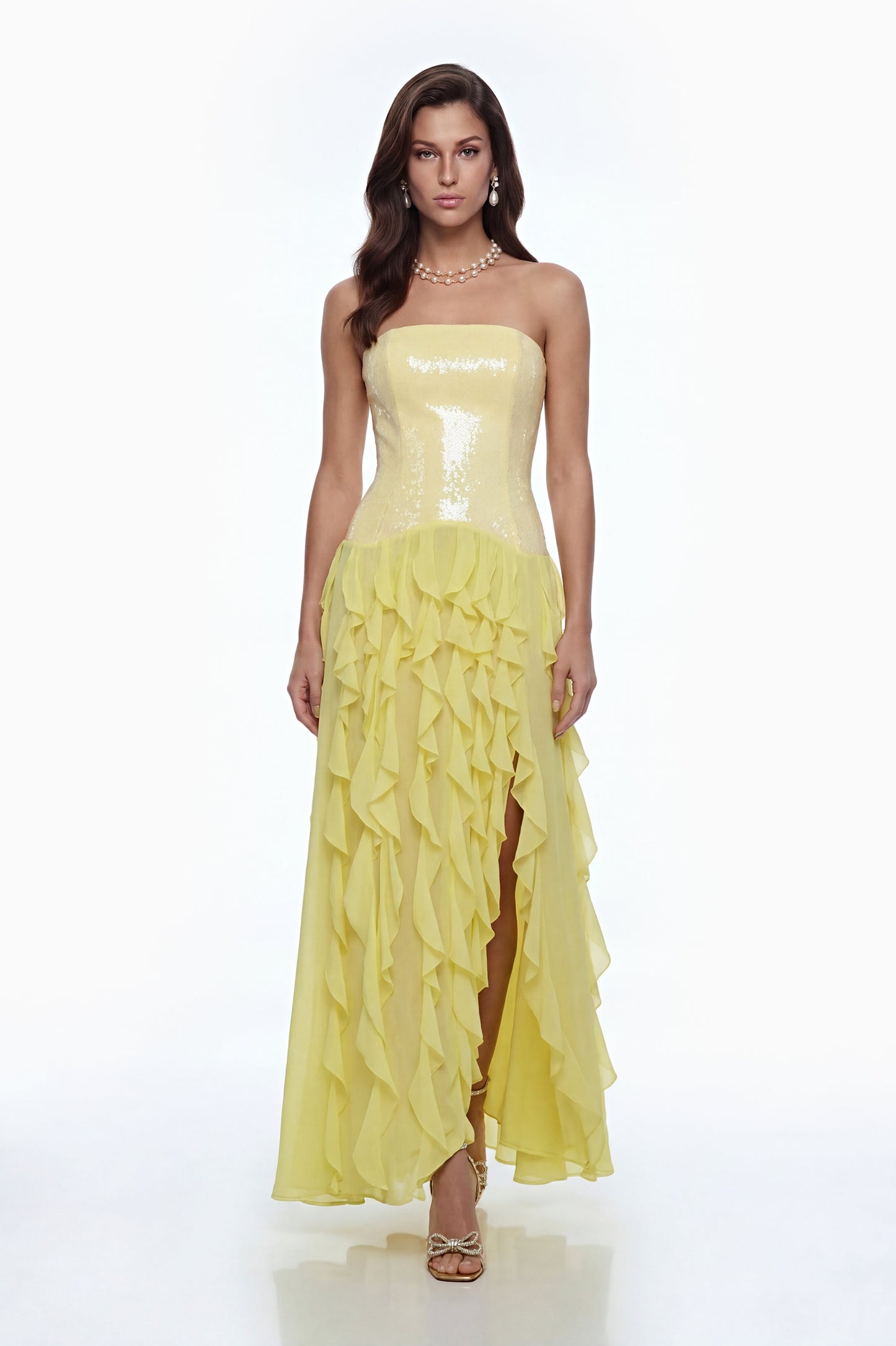 Caelia Yellow Off Shoulder Maxi Dress with Slit
