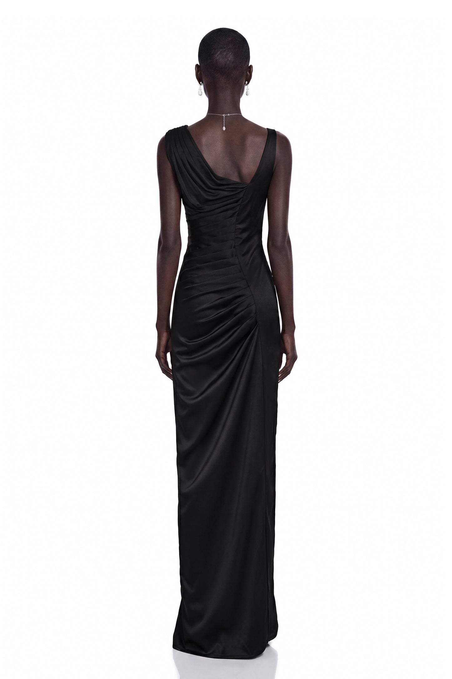 Calliope Siyah Asimetrik Dantelli Maxi Elbise