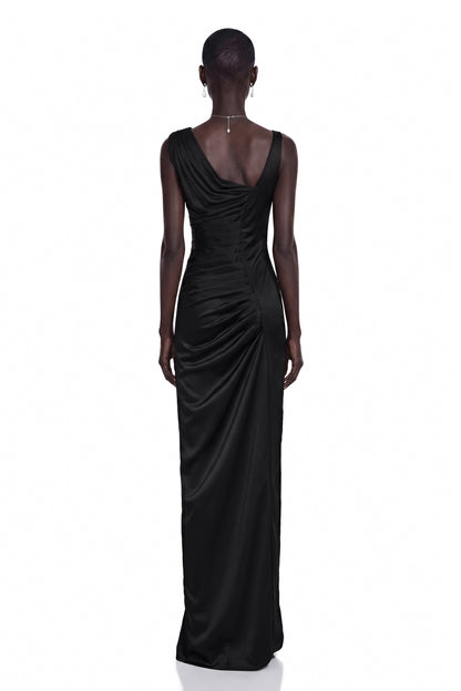 Calliope Siyah Asimetrik Dantelli Maxi Elbise