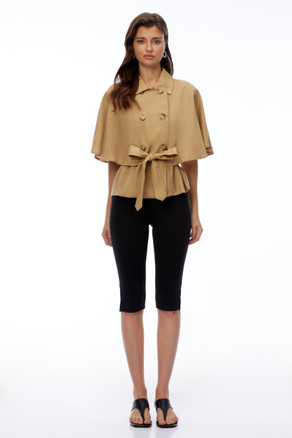 Camila Khaki Button Down Coat with Cape Sleeves