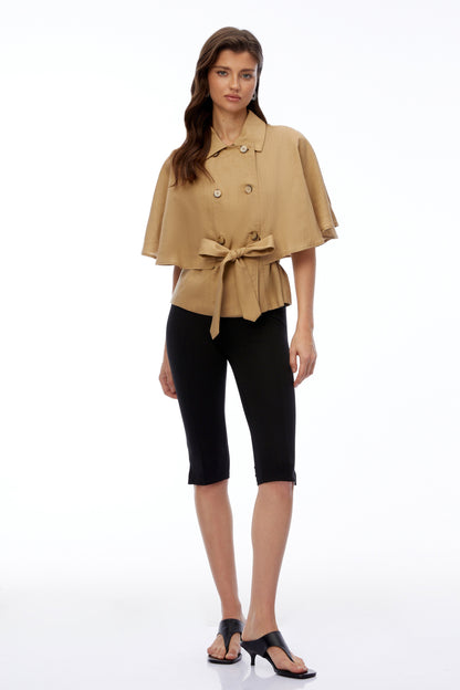 Camila Khaki Button Down Coat with Cape Sleeves