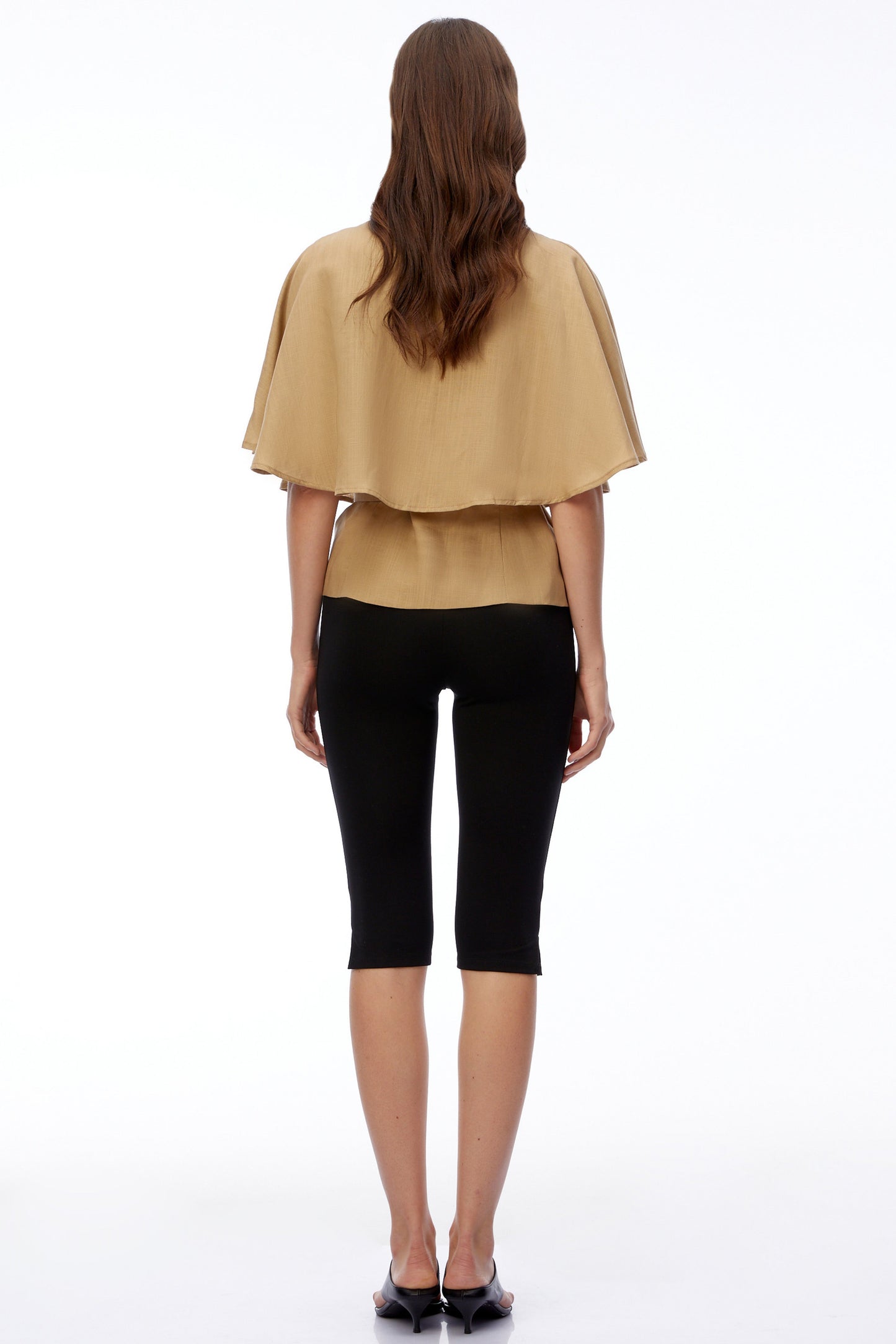 Camila Khaki Button Down Coat with Cape Sleeves
