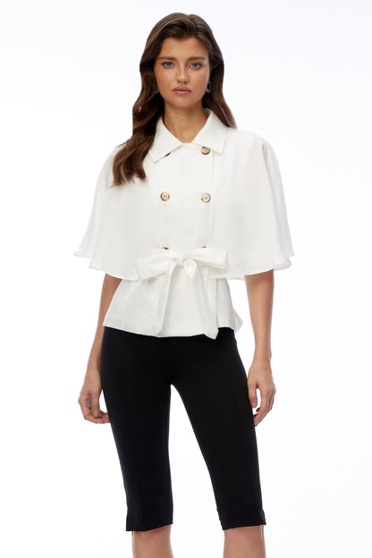 Camila White Button Down Coat with Cape Sleeves