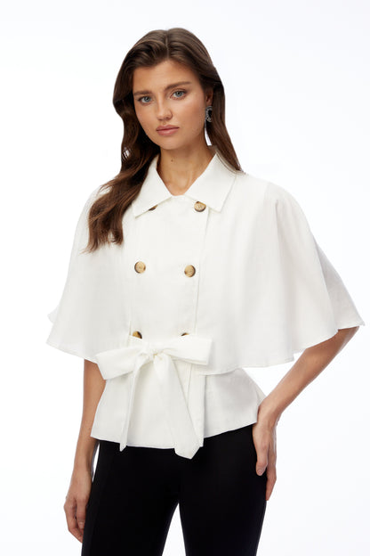 Camila White Button Down Coat with Cape Sleeves