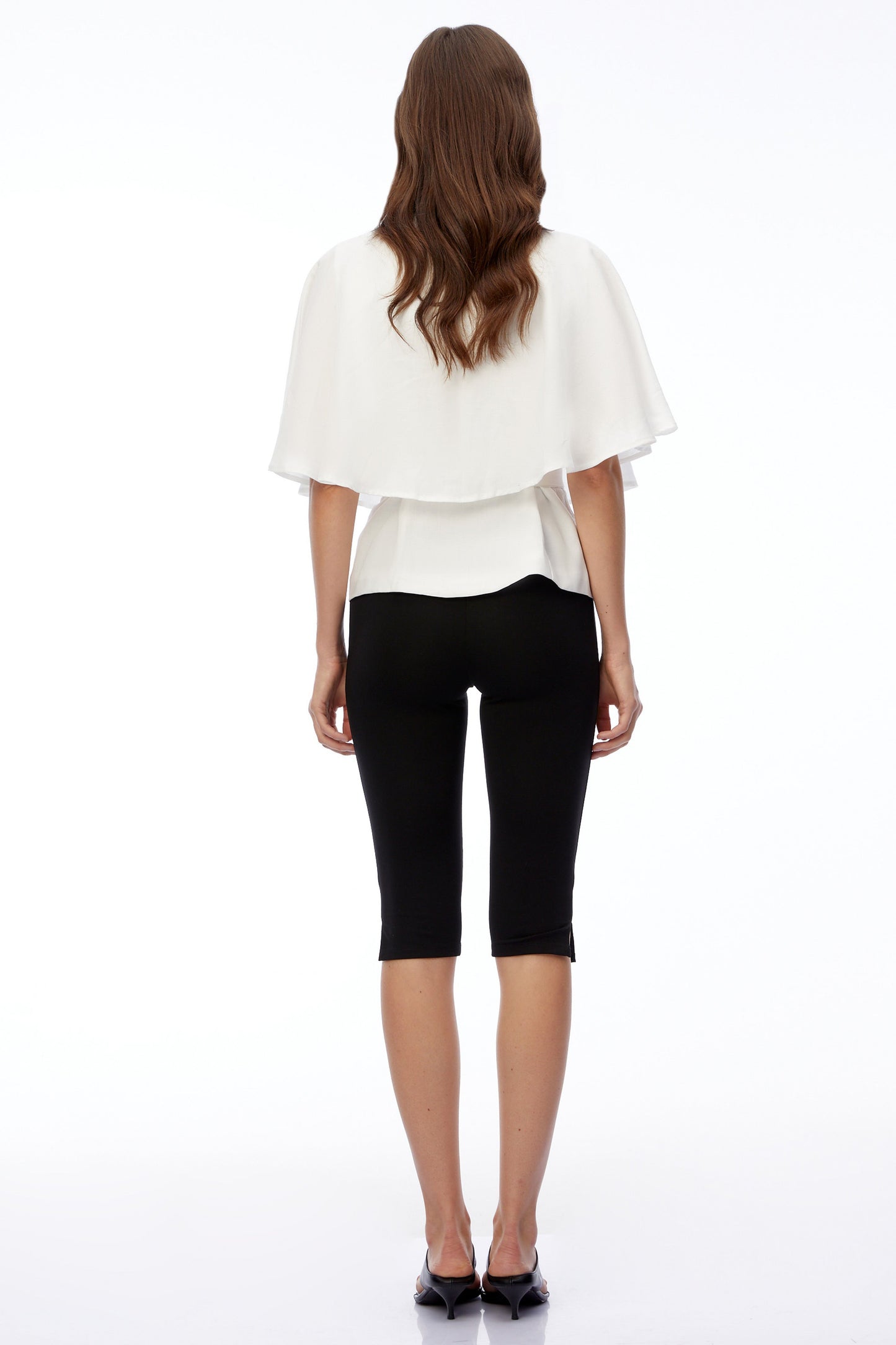 Camila White Button Down Coat with Cape Sleeves