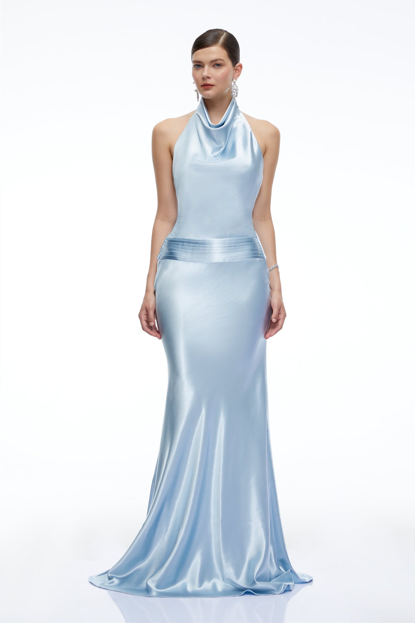 Camille Blue Satin Halterneck Maxi Dress