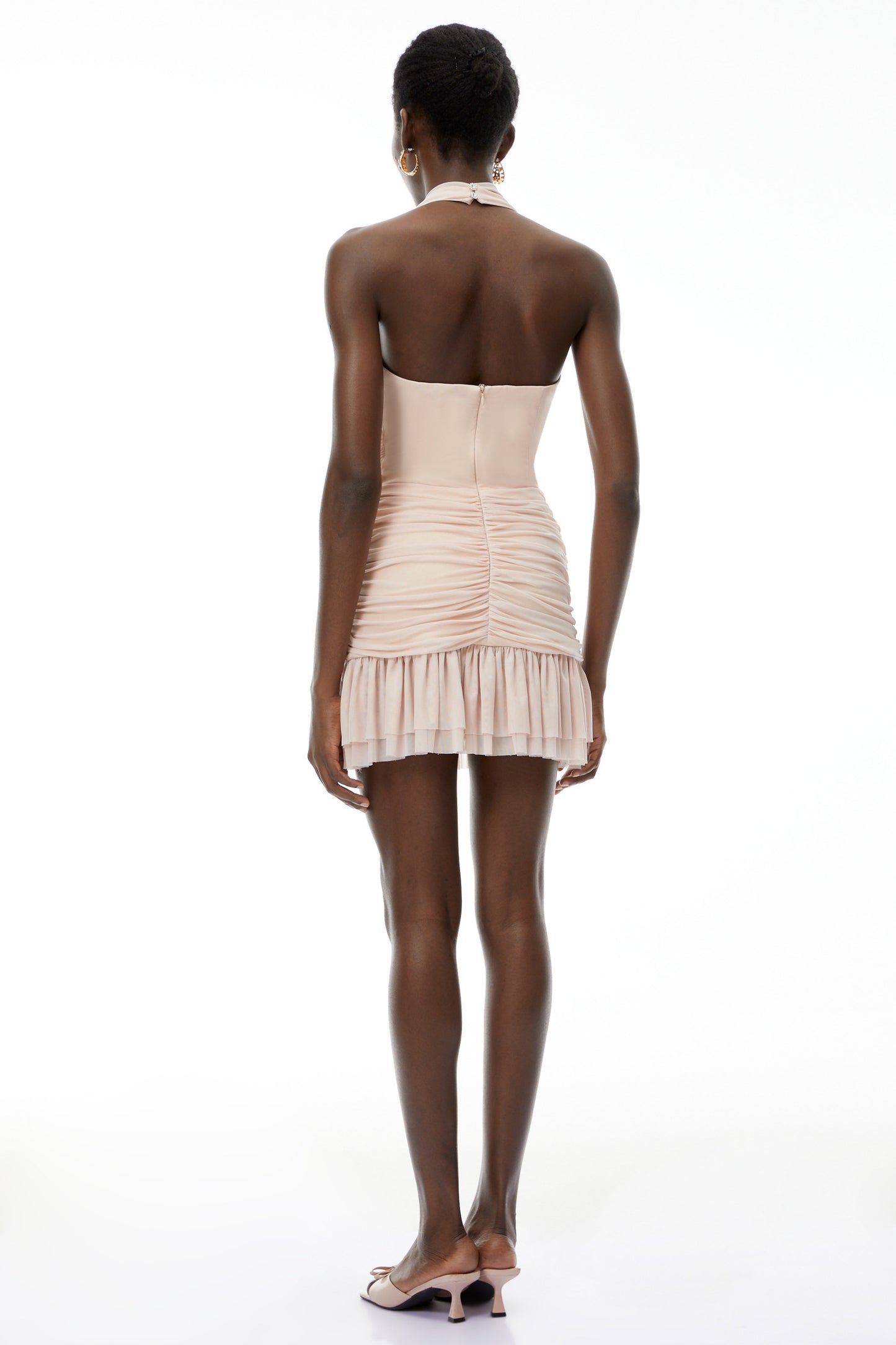 Camille Pink Halterneck Ruched Mini Dress