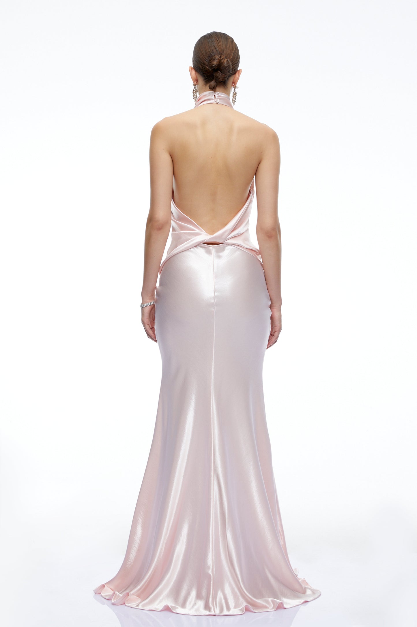 Camille Pink Satin Halterneck Maxi Dress
