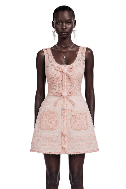 Camille Pink Tweed Jacket with 3D Floral & Lace Dress Set