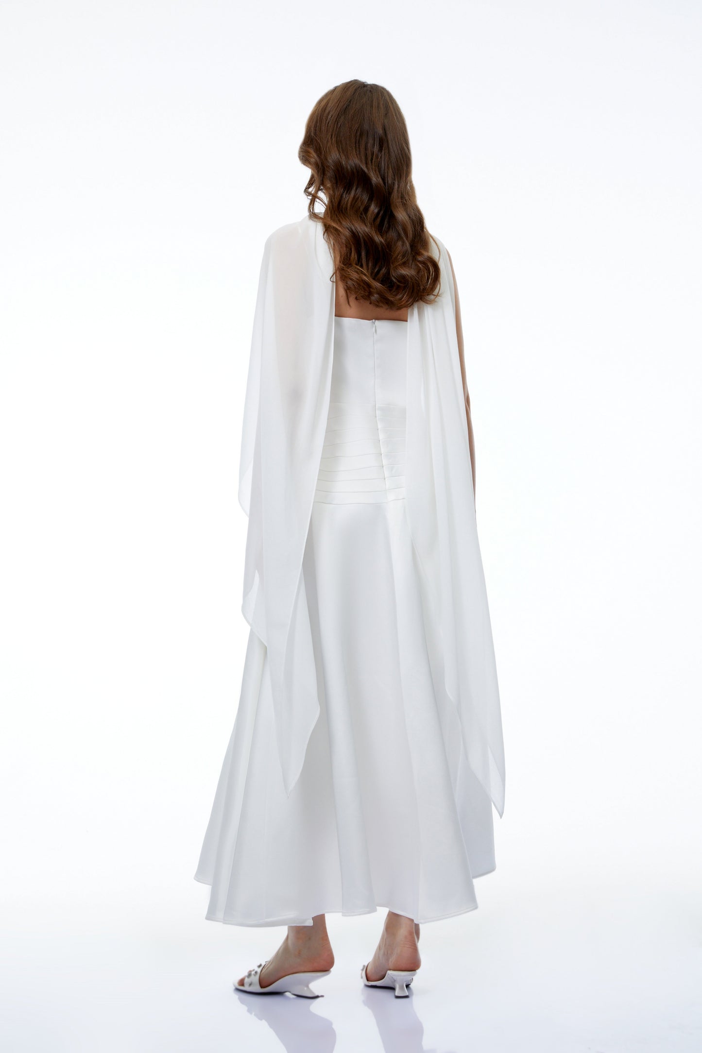Camille White Sleeveless Maxi Dress with Draped Cape