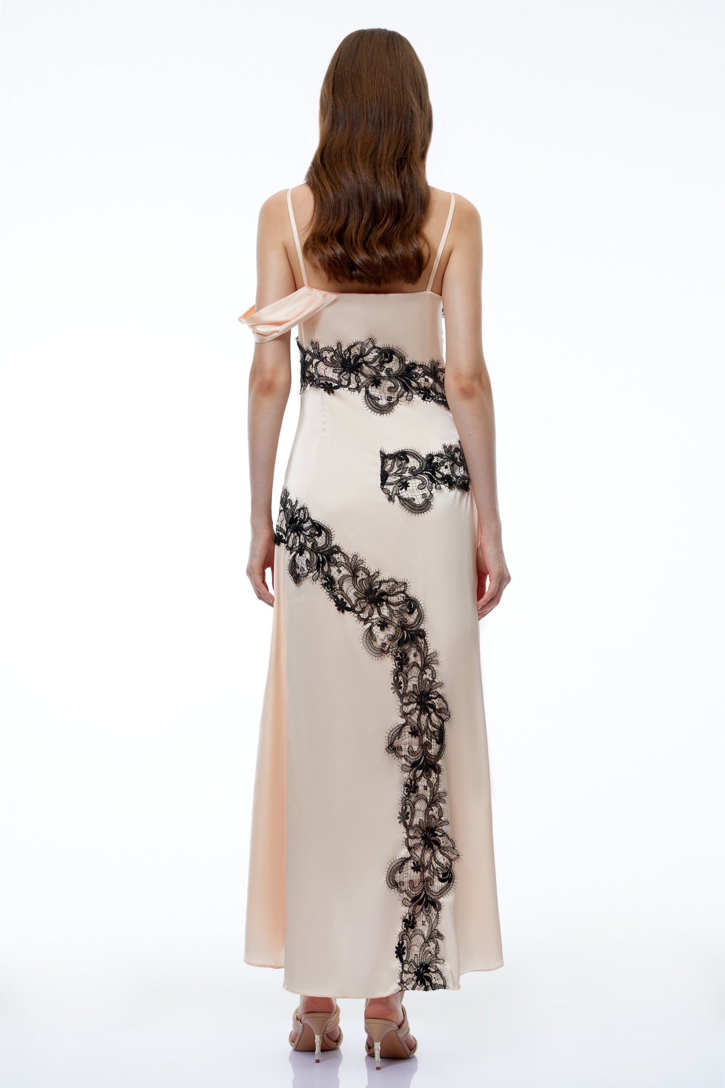 Carl Cream White Asymmetrical Midi Dress with Lace Panels