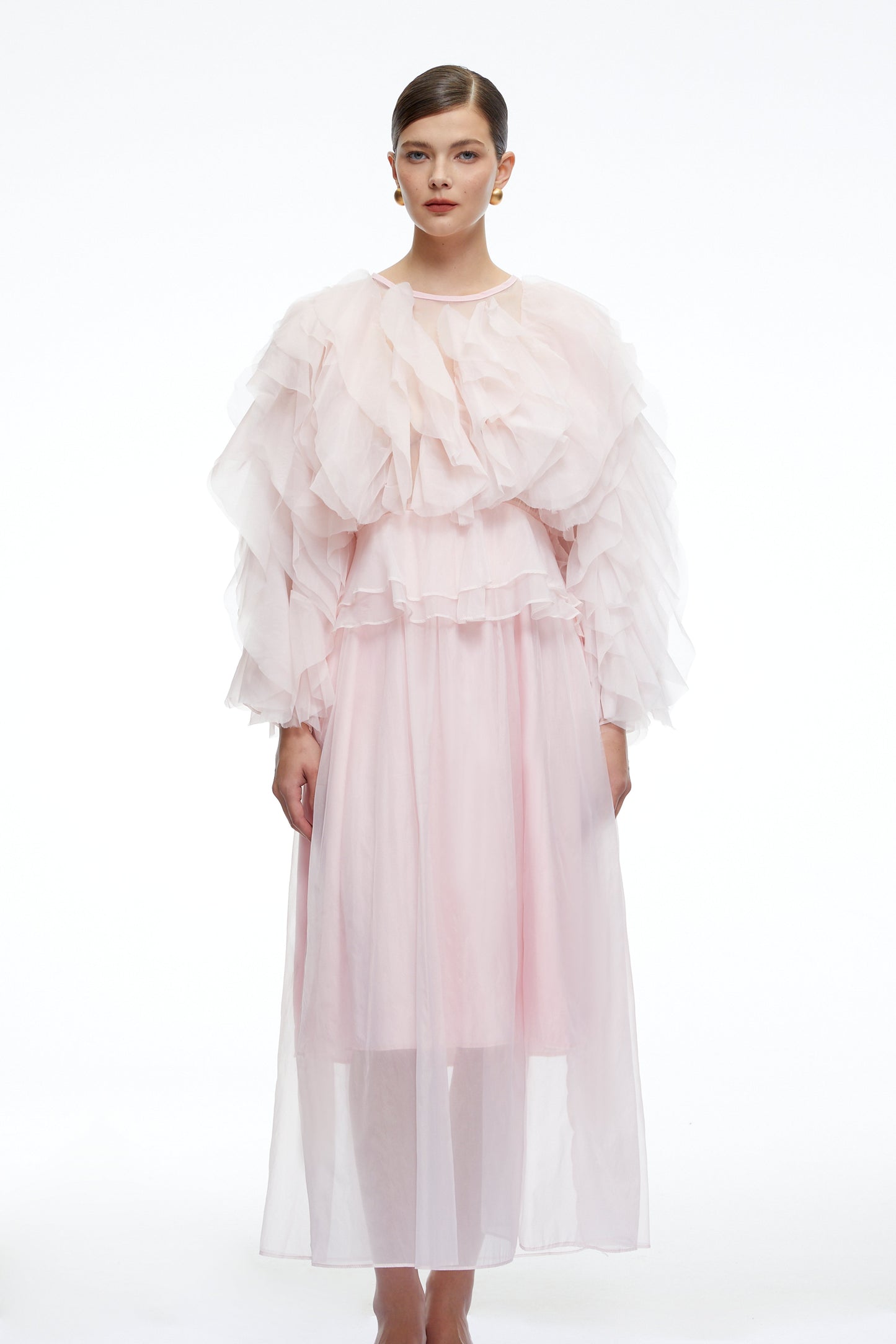 Carolyn Pink Long Sleeves Ruffled Maxi Dress