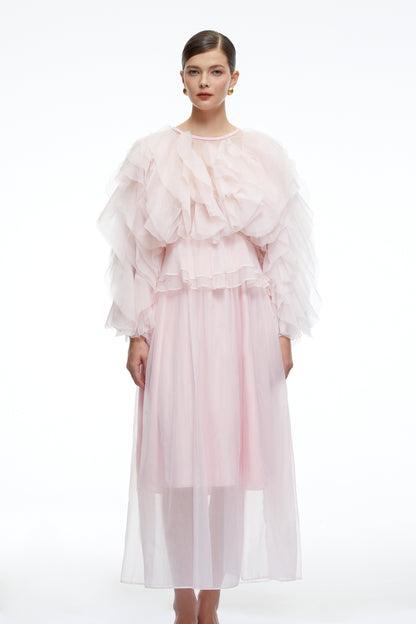 Carolyn Pink Long Sleeves Ruffled Maxi Dress