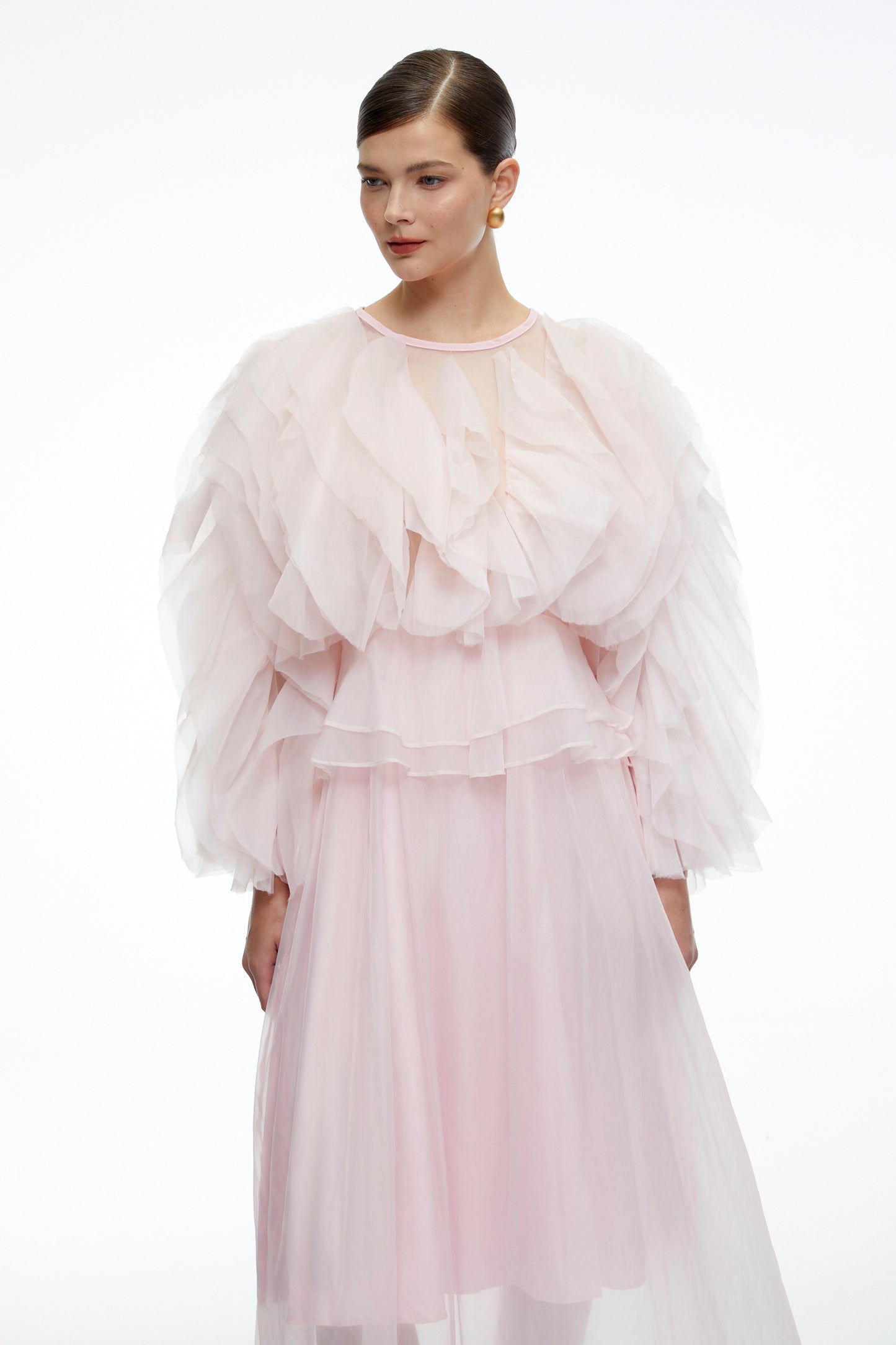 Carolyn Pink Long Sleeves Ruffled Maxi Dress