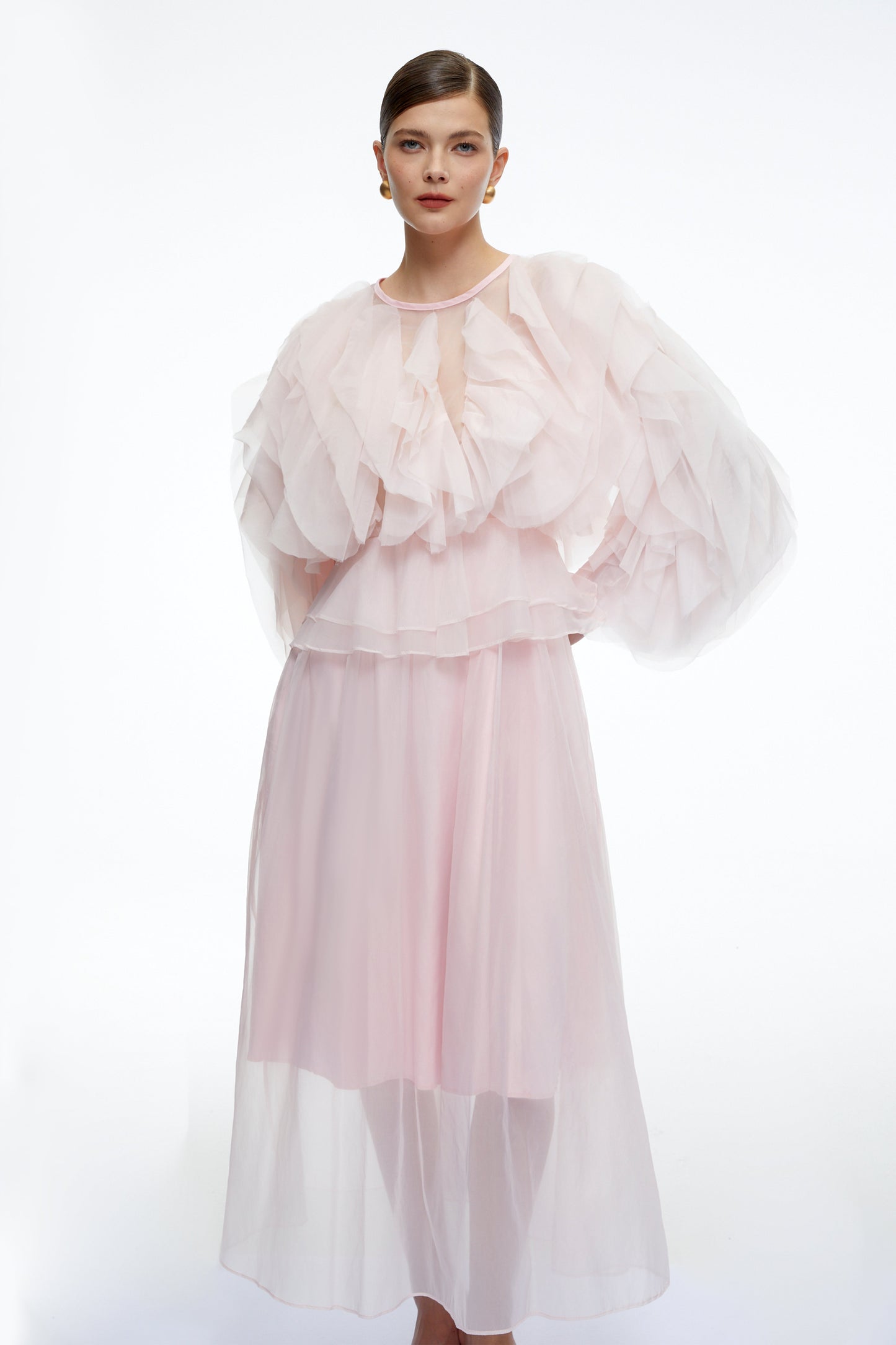 Carolyn Pink Long Sleeves Ruffled Maxi Dress