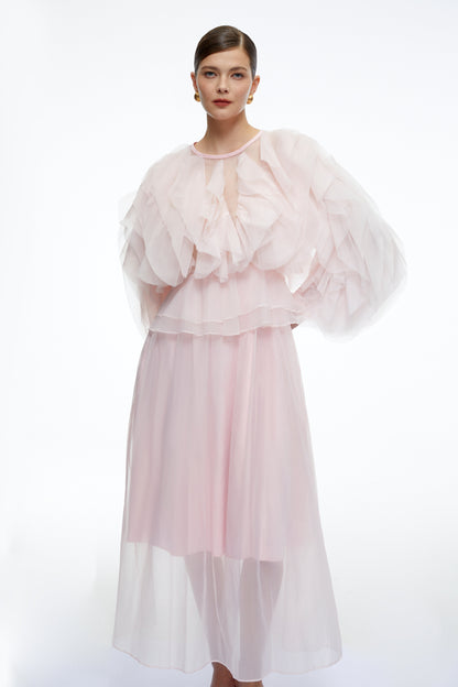 Carolyn Pink Long Sleeves Ruffled Maxi Dress