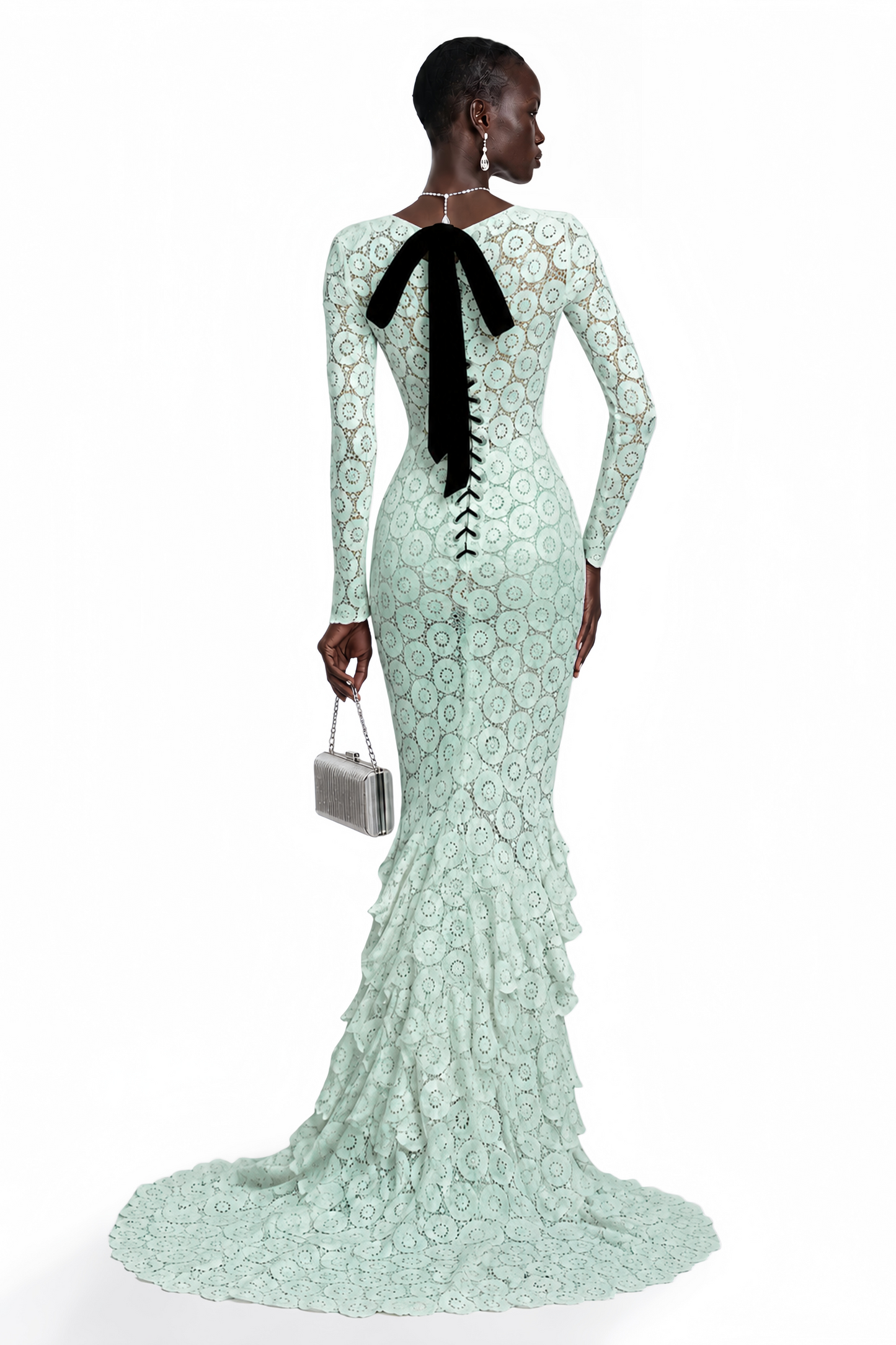 Cass Mint Green V-Neck Lace Bodycon Maxi Dress