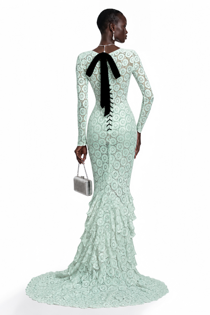 Cass Mint Green V-Neck Lace Bodycon Maxi Dress