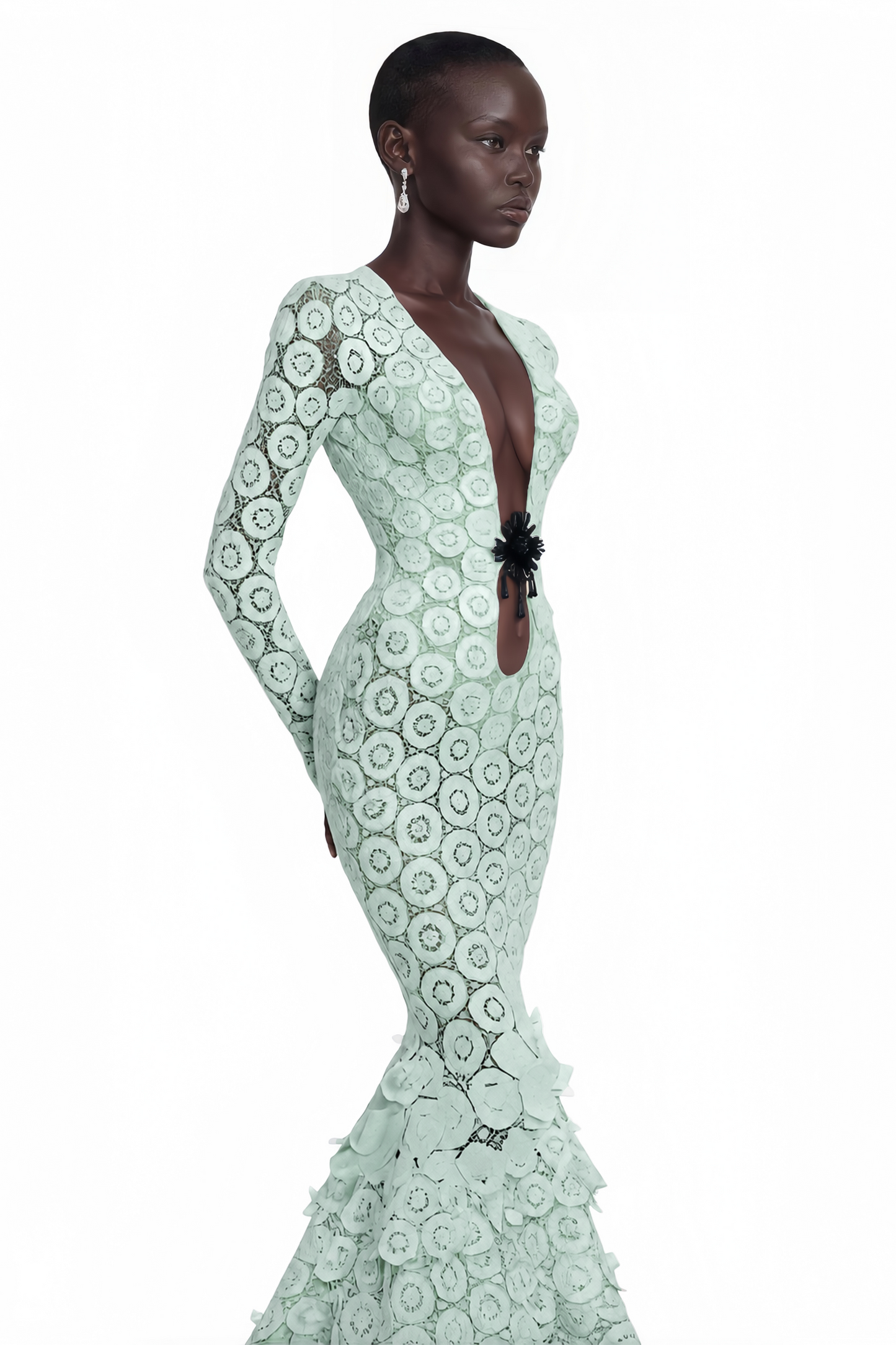 Cass Mint Green V-Neck Lace Bodycon Maxi Dress