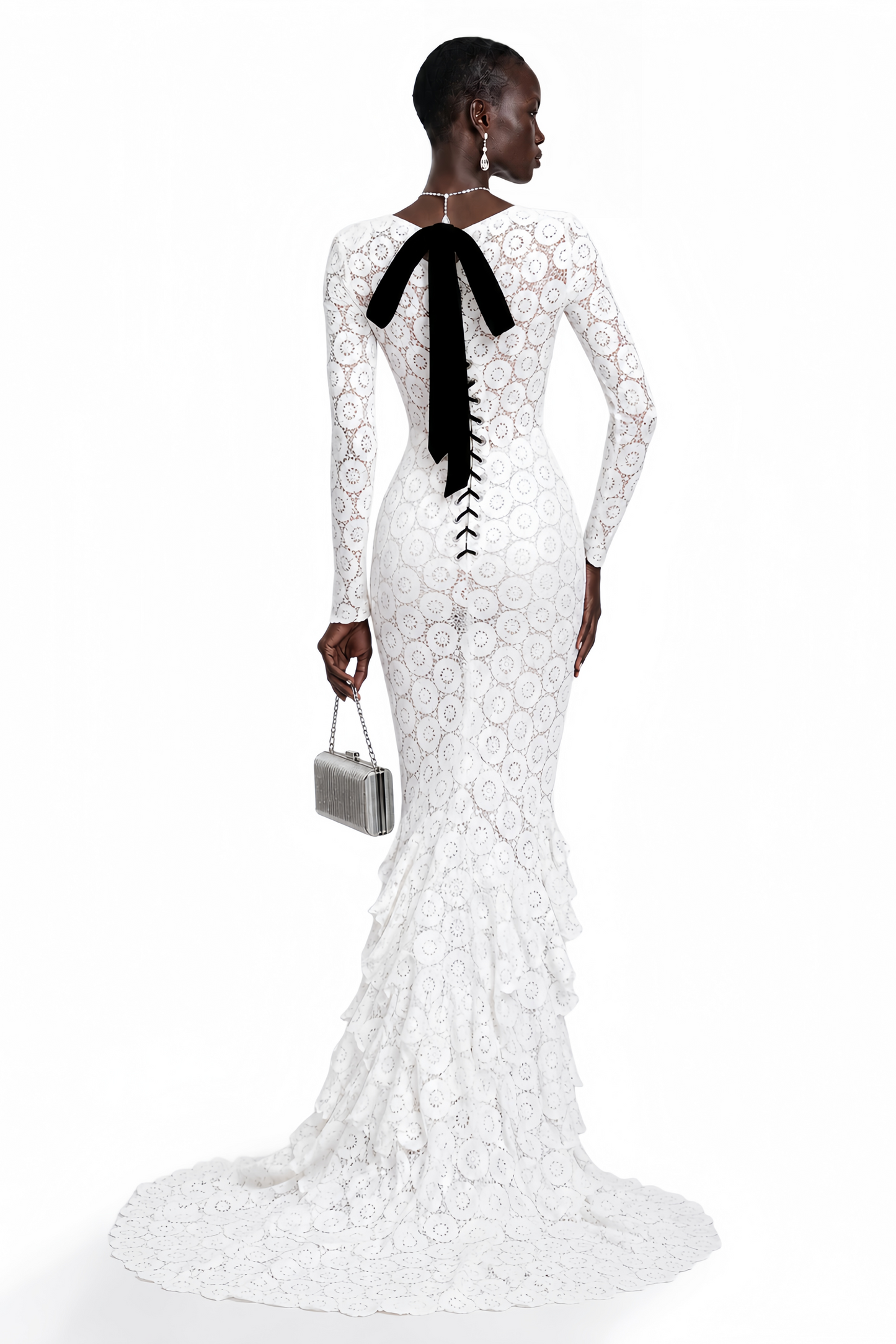 Cass White V-Neck Lace Bodycon Maxi Dress