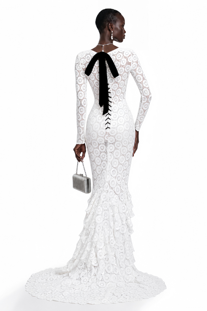 Cass White V-Neck Lace Bodycon Maxi Dress