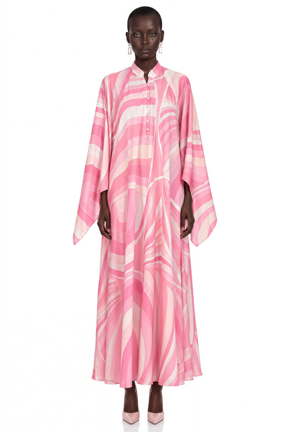 Cassia Pink Printed Cape Sleeve Maxi Dress