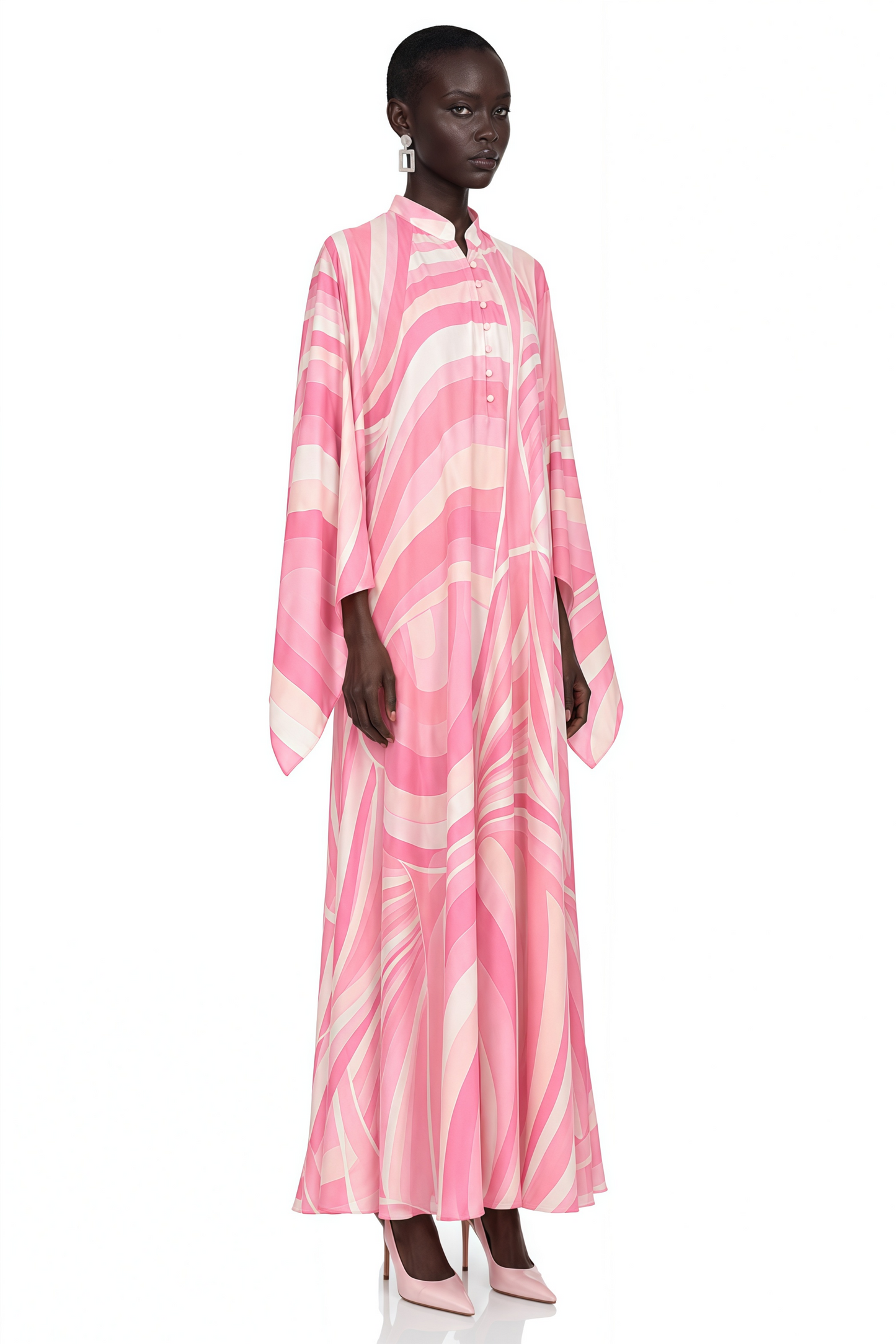 Cassia Pink Printed Cape Sleeve Maxi Dress