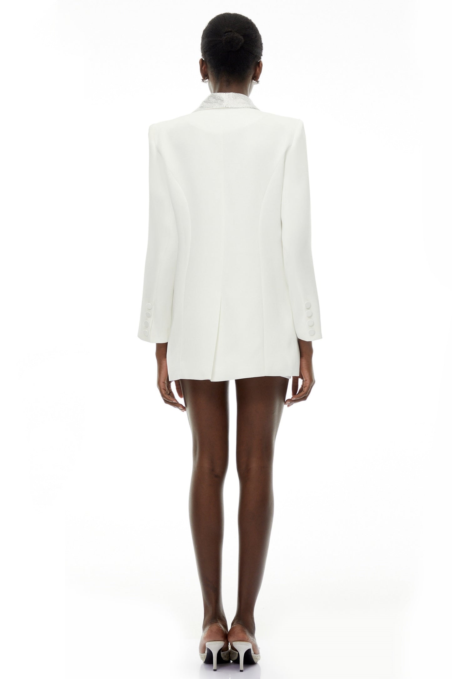 Caterina White Plunge Neck Embellished Blazer