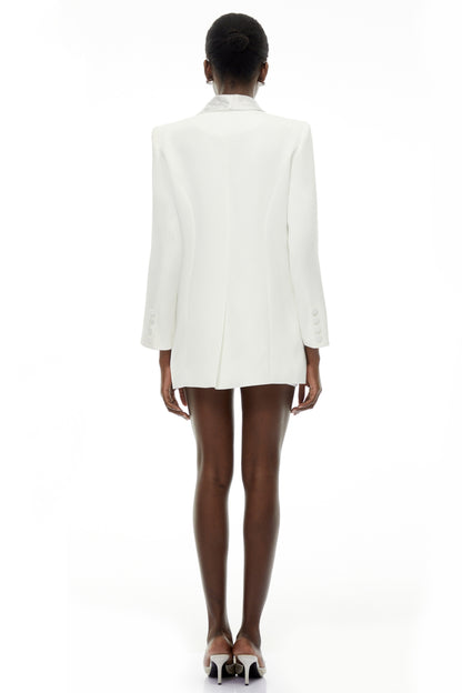 Caterina White Plunge Neck Embellished Blazer