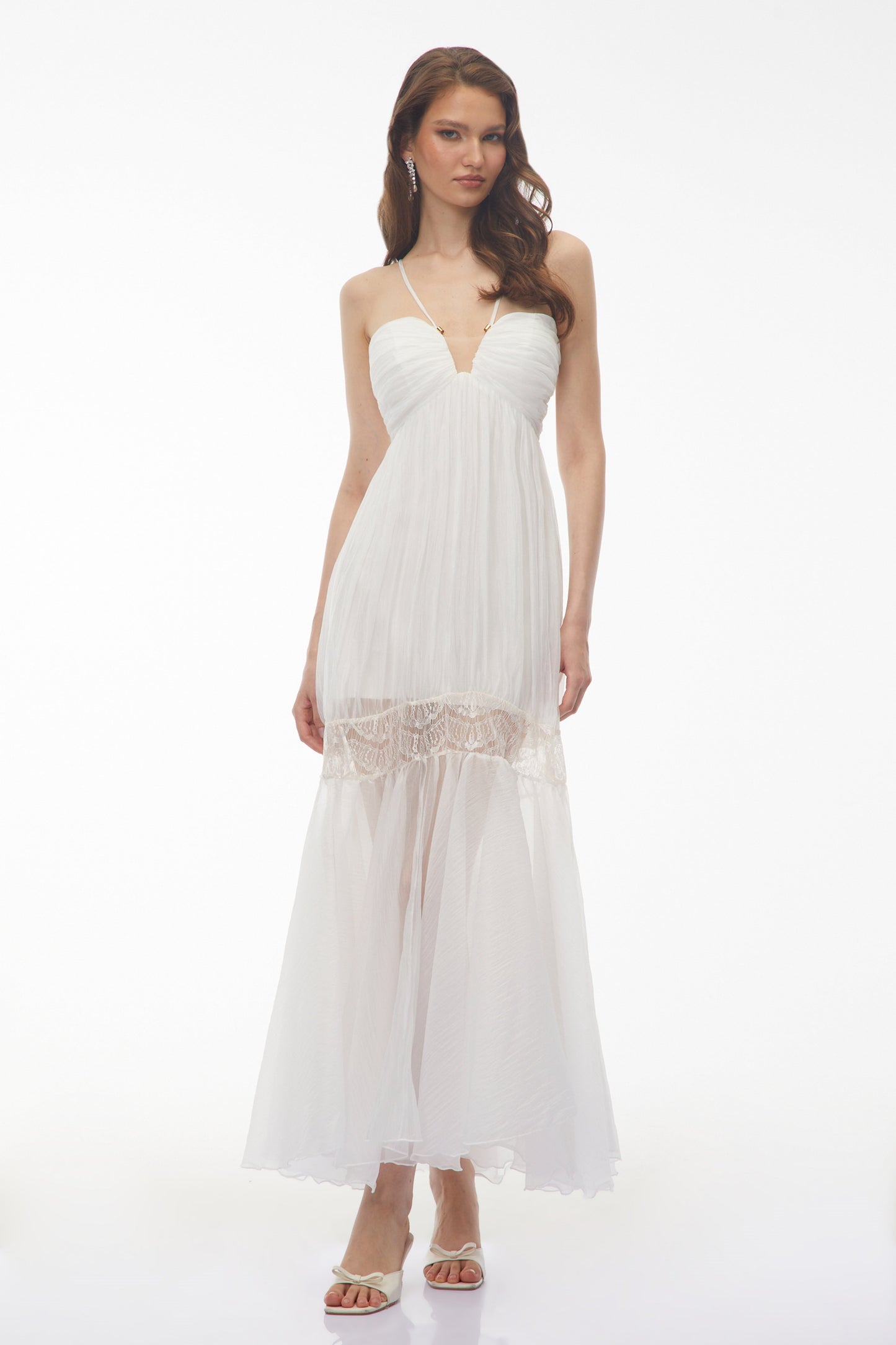 Catherine White Pleated Maxi Dress with Spaghetti Straps