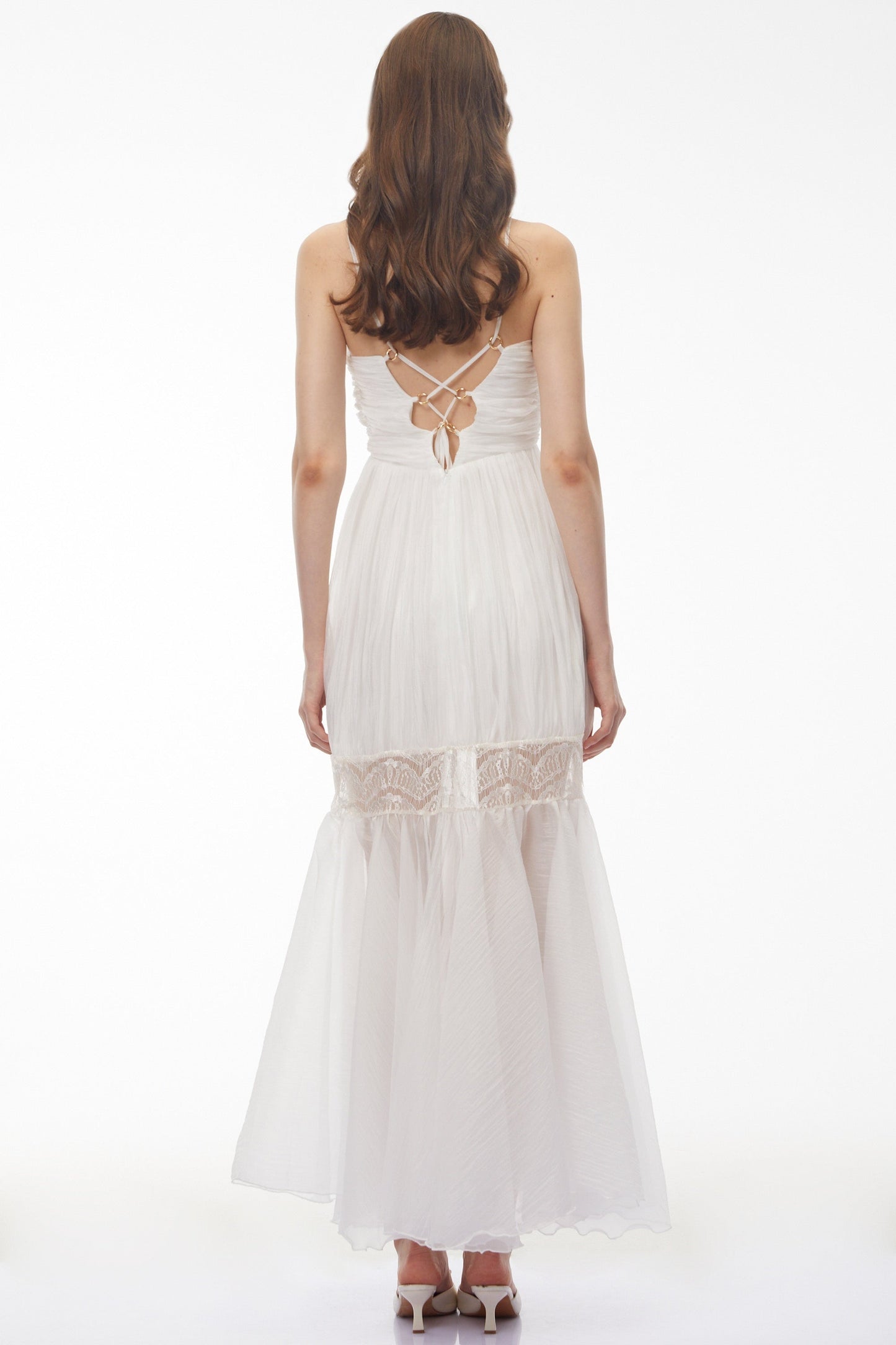Catherine White Pleated Maxi Dress with Spaghetti Straps