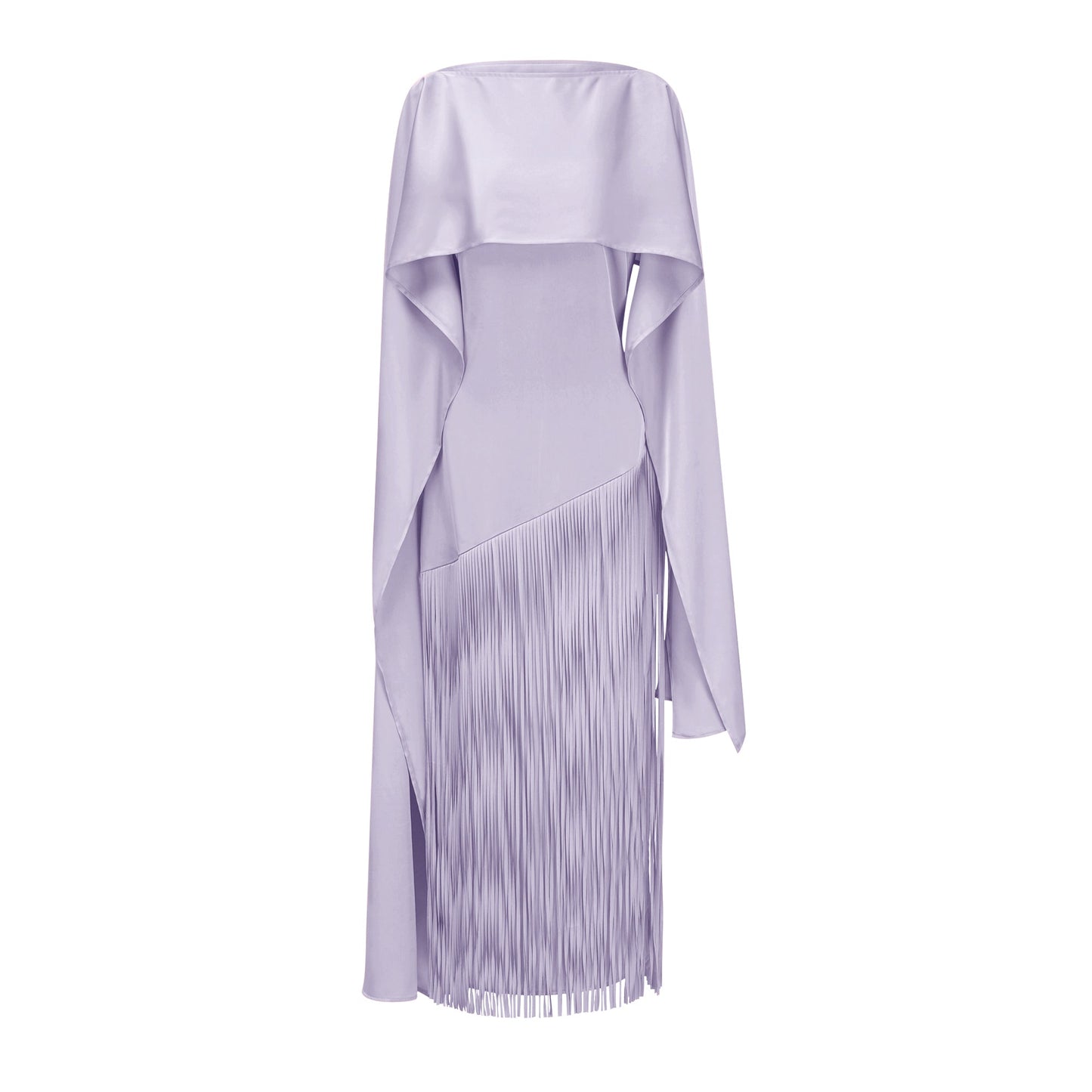 Cayetana Lilac Fringe Maxi Dress with Cape Effect