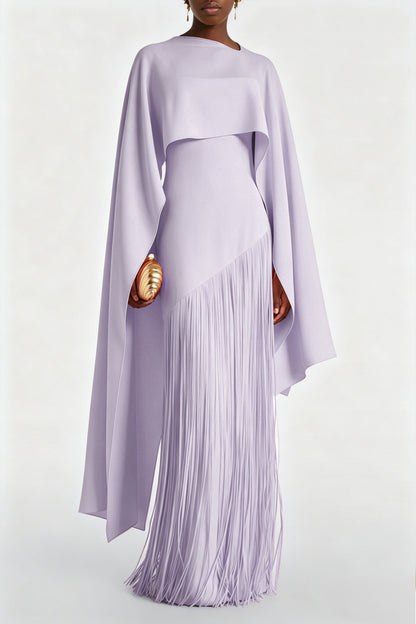 Cayetana Lilac Fringe Maxi Dress with Cape Effect