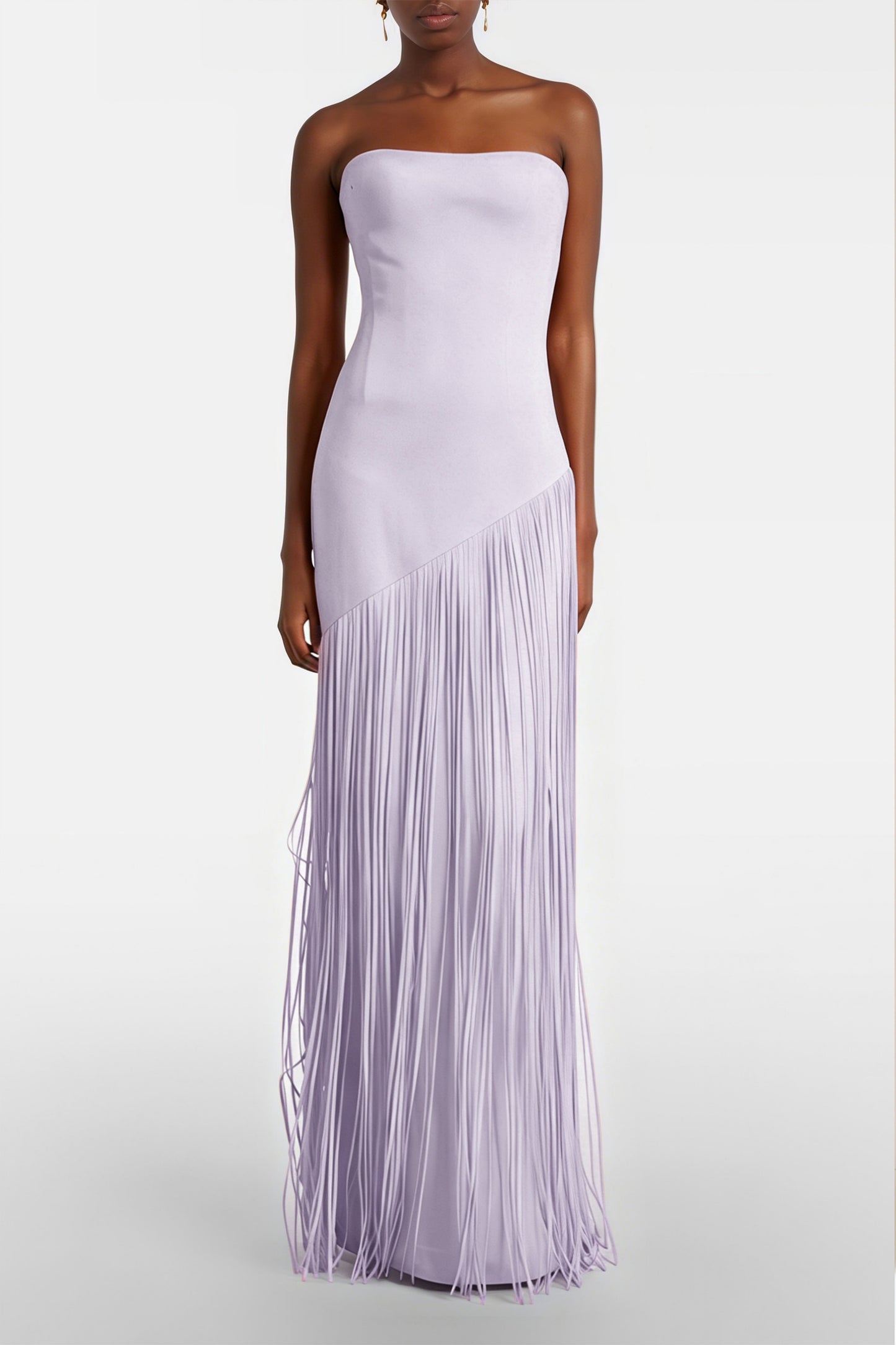 Cayetana Lilac Fringe Maxi Dress with Cape Effect