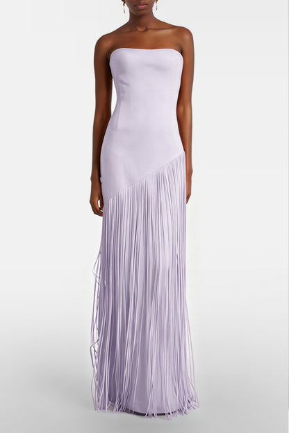 Cayetana Lilac Fringe Maxi Dress with Cape Effect