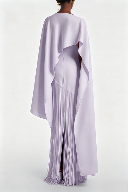 Cayetana Lilac Fringe Maxi Dress with Cape Effect