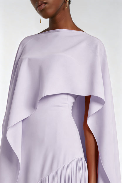 Cayetana Lilac Fringe Maxi Dress with Cape Effect