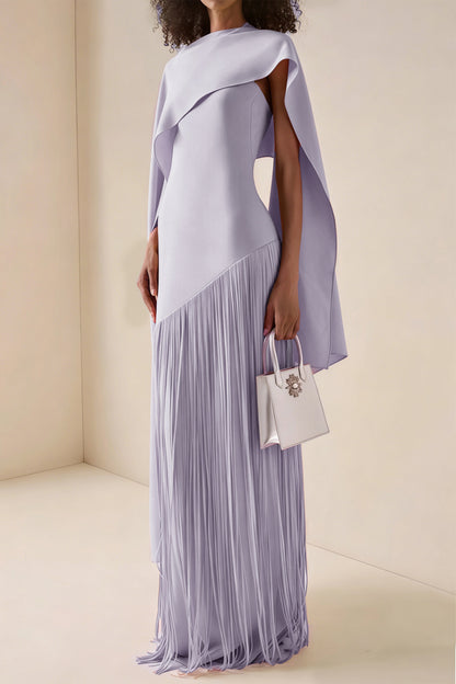 Cayetana Lilac Fringe Maxi Dress with Cape Effect