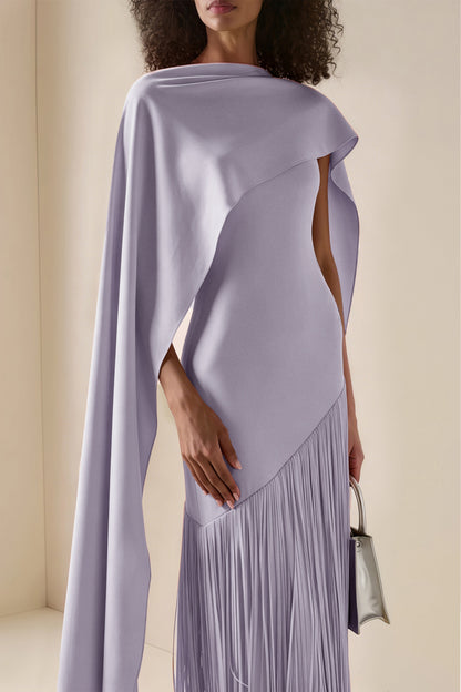 Cayetana Lilac Fringe Maxi Dress with Cape Effect