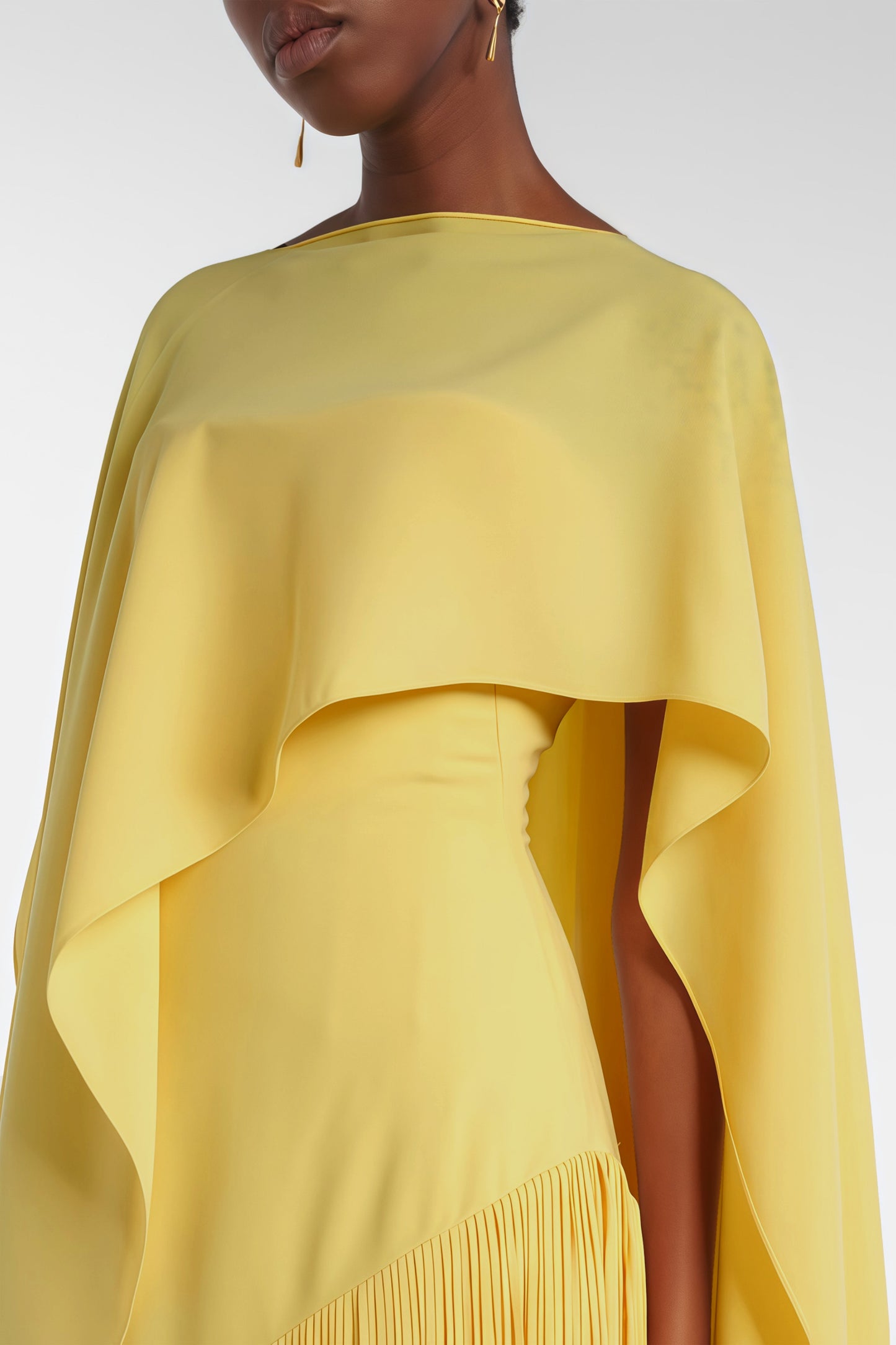 Cayetana Yellow Fringed Maxi Dress with Shawl Detail
